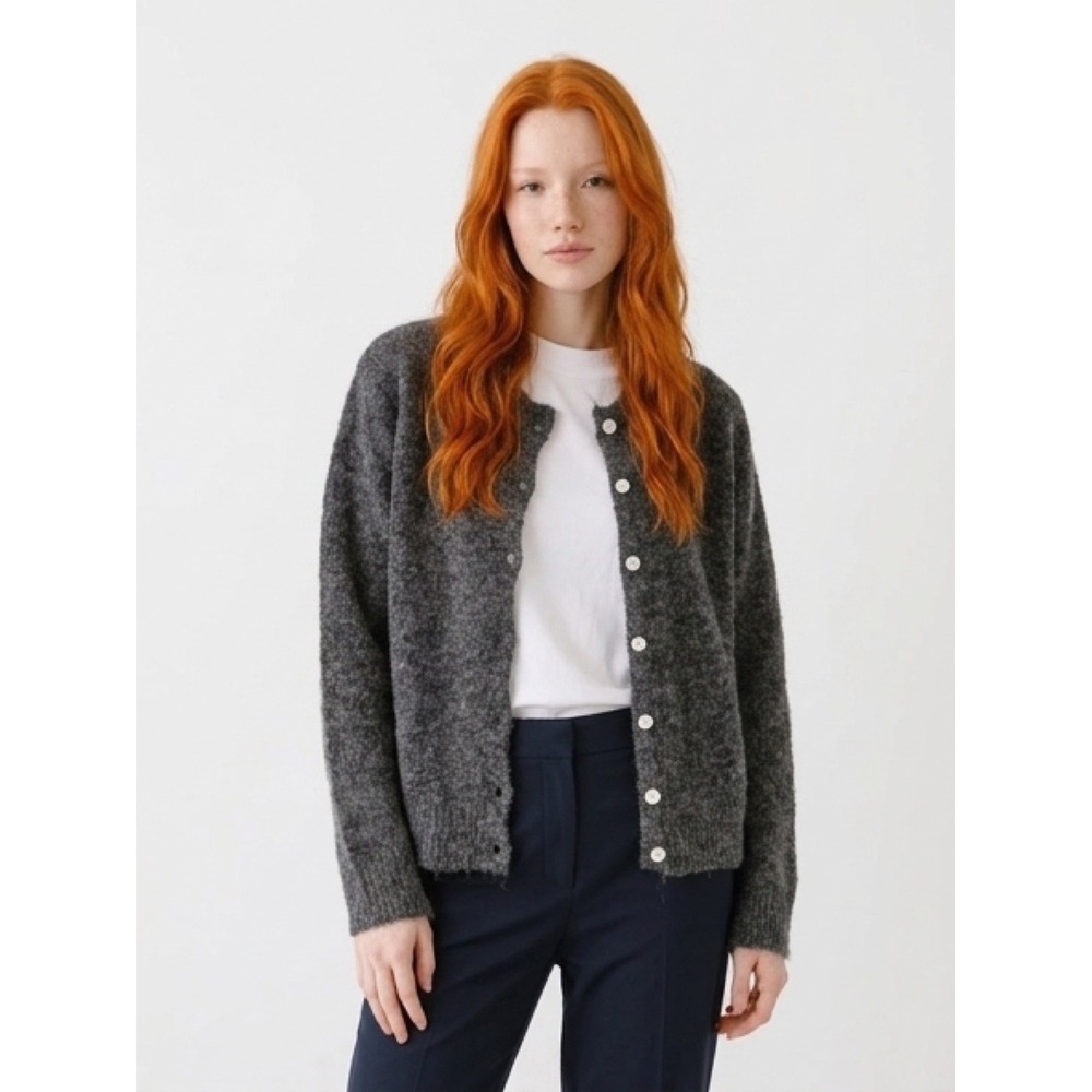 NWT‎ Boucle Crewneck Cardigan in Charcoal Gray / Size M / Comfy and Elegant